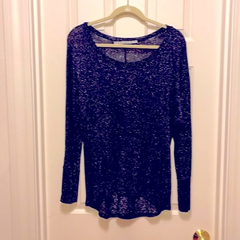 GIBSON blue metallic thread knit top